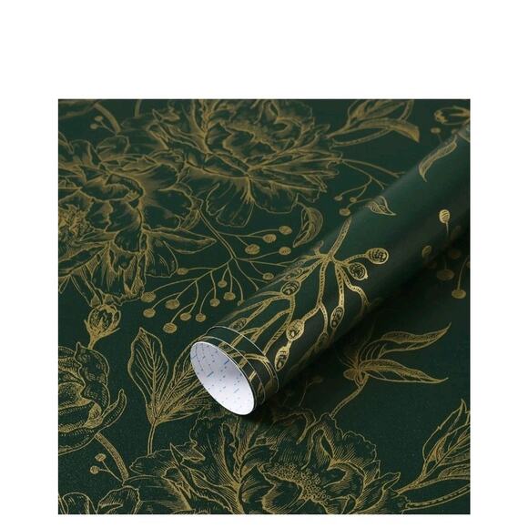 Peel and Stick Wallpaper Boho Floral Contact Paper 78.7" x 17.3" Gold an green - Picture 1 of 6